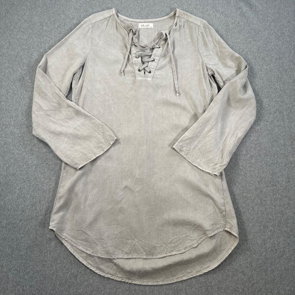 Bella Dahl Lace Up Tunic Top Women's Small Gray Laganlook Long Sleeve Boho